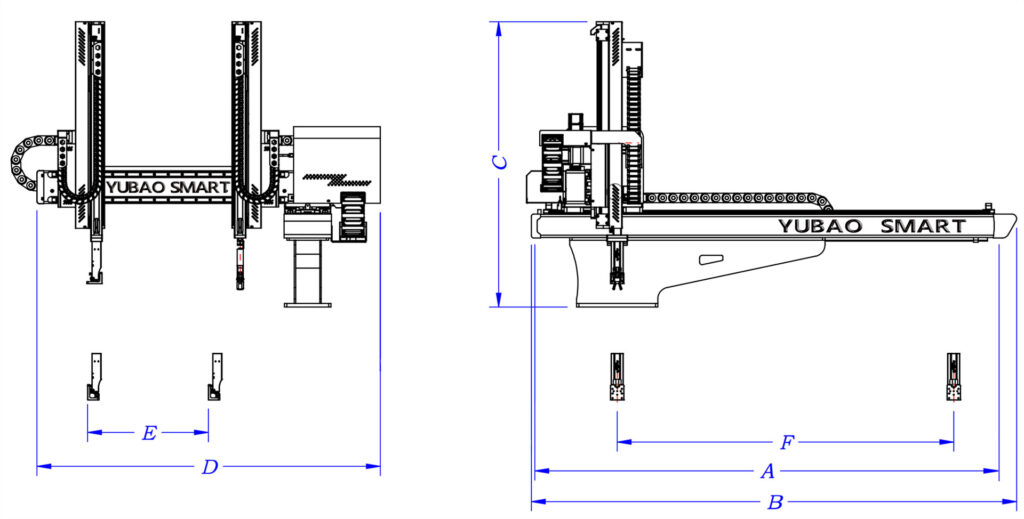 Yubao baota&beike series smart telescopic injection molding robot arm technical dimension CAD drawing